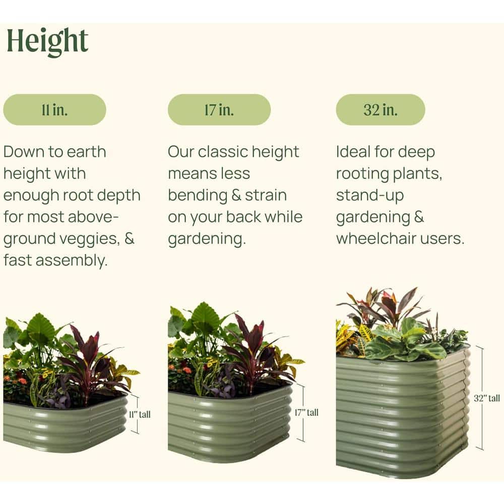 Olive Green Tall Modular Metal Outdoor Raised Garden Bed