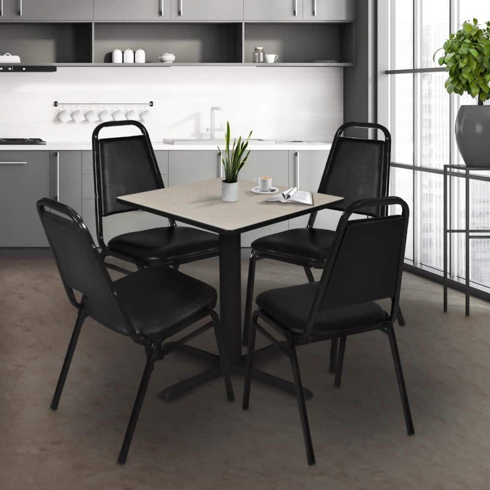 Cain 30 in. Maple Square X-Base Breakroom Table Desk and 4 Restaurant Stack Chairs-Black price history on PriceWatchPro