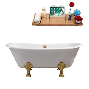 66.9 in. Cast Iron Clawfoot Non-Whirlpool Bathtub in Glossy White with Polished Gold Drain and Polished Gold Clawfeet