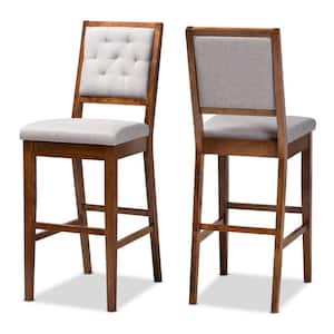Gideon 47.8 in. Grey and Walnut Brown Low Back Wood Bar Height Bar Stool (Set of 2)