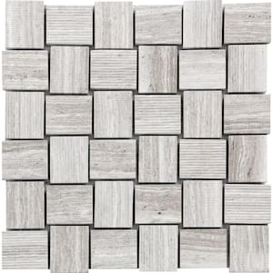 Wooden Beige 10.9 in. x 10.9 in. Polished and Etched Marble Mosaic Floor and Wall Tile (5-Pack) (4.13 sq. ft./Case)
