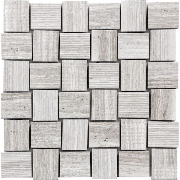 Apollo Tile Wooden Beige 10.9 in. x 10.9 in. Polished and Etched Marble Mosaic Floor and Wall Tile (5-Pack) (4.13 sq. ft./Case)