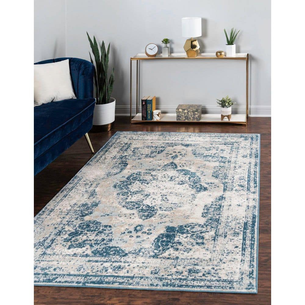 Sofia 9' x 12' Blue and Off-White Rectangular Area Rug