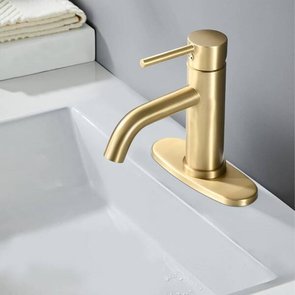 ARCORA Single Handle Single Hole Bathroom Faucet With Drain Kit Included Supply Lines In Brushed Gold 1117A2G - View #5