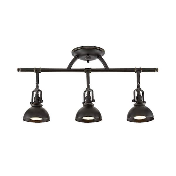 Kira Home Broadway 50-Watt 3-Light Bronze Industrial Track Light with Oil Rubbed Bronze Shade, No Bulb Included