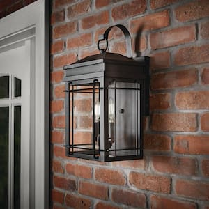 Bel Air 17 in. 2-Light Black Outdoor Wall Light Fixture with Clear Glass