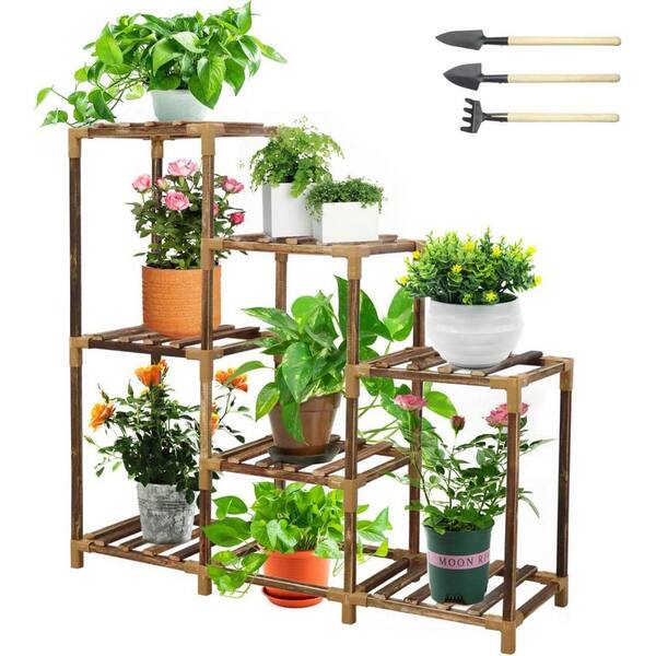 Indoor and Outdoor Corner Plant Stand Wooden Plant Holder for Multiple