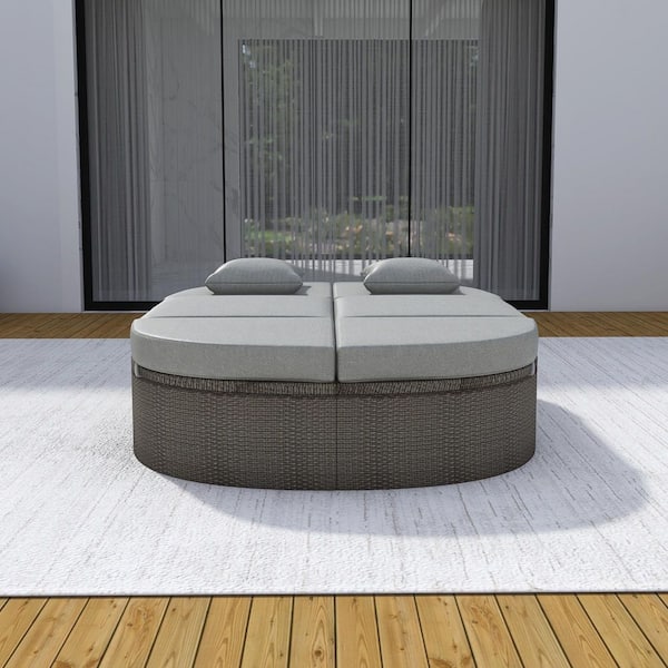 Wicker Outdoor Day Bed with Gray Cushions