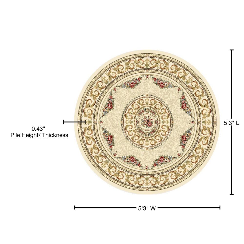 Ivory Round Synthetic Persian Style Area Rug, 5'3"