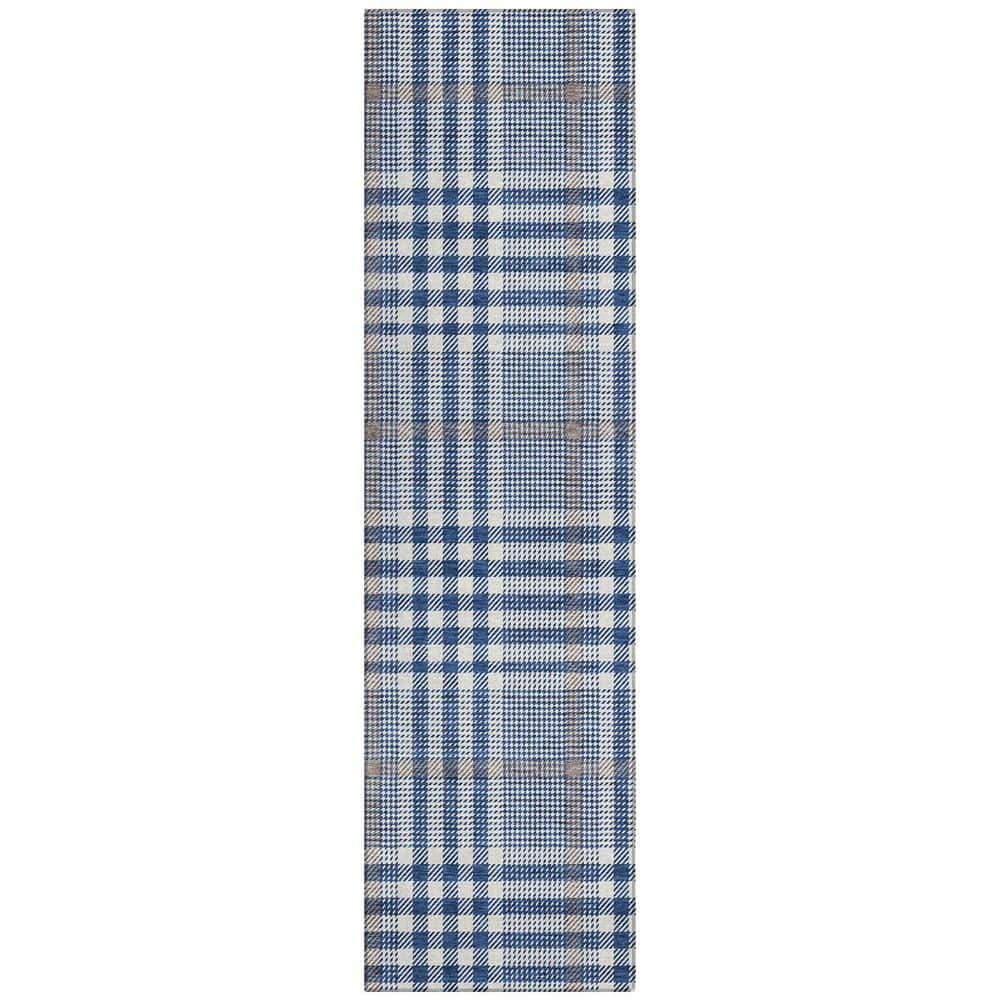 Navy Synthetic Washable Indoor/Outdoor Runner Rug 2'3" x 7'6"