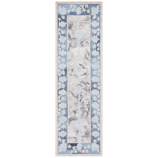 SAFAVIEH Abstract Beige/Blue 2 ft. x 8 ft. Transtional Floral Runner Rug