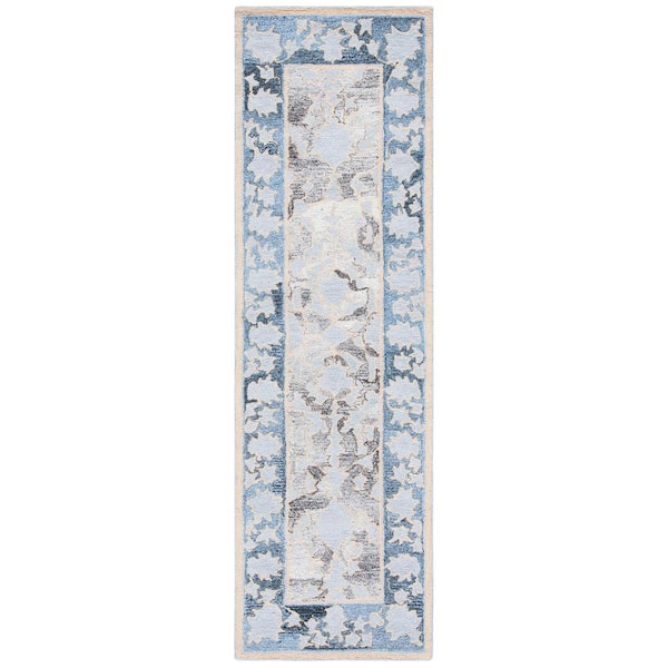 SAFAVIEH Abstract Beige/Blue 2 ft. x 8 ft. Transtional Floral Runner Rug