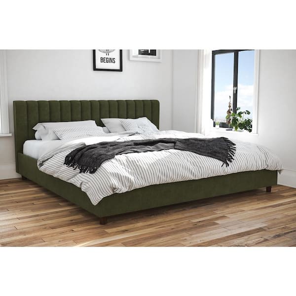 Novogratz Brittany Green Linen King Upholstered Bed