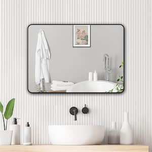 32 in. W x 24 in. H Rectangular Non-Rusting Metal Framed Rounded Corner Wall Bathroom Vanity Mirror in Black
