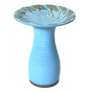 20 in. H Powder Blue Vintage Spiral Ceramic Birdbath