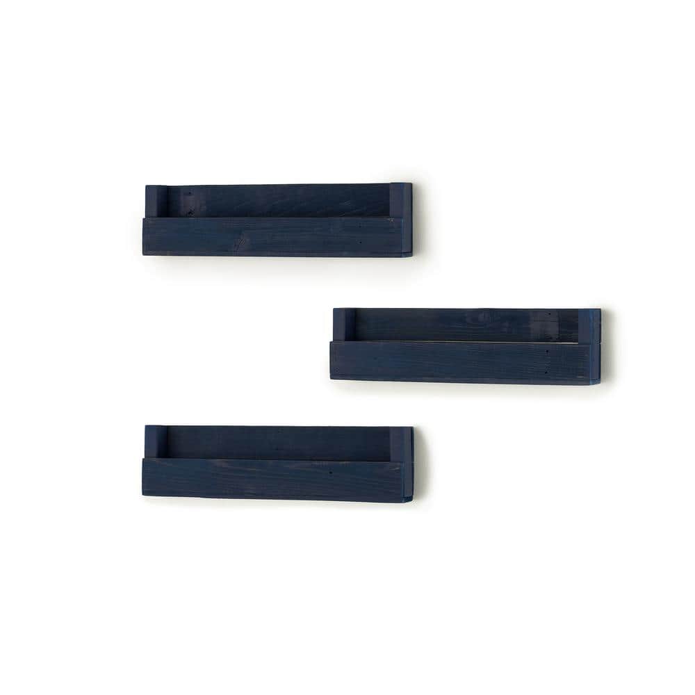 Navy Blue Reclaimed Wood Floating Wall Shelves, 3-Pack