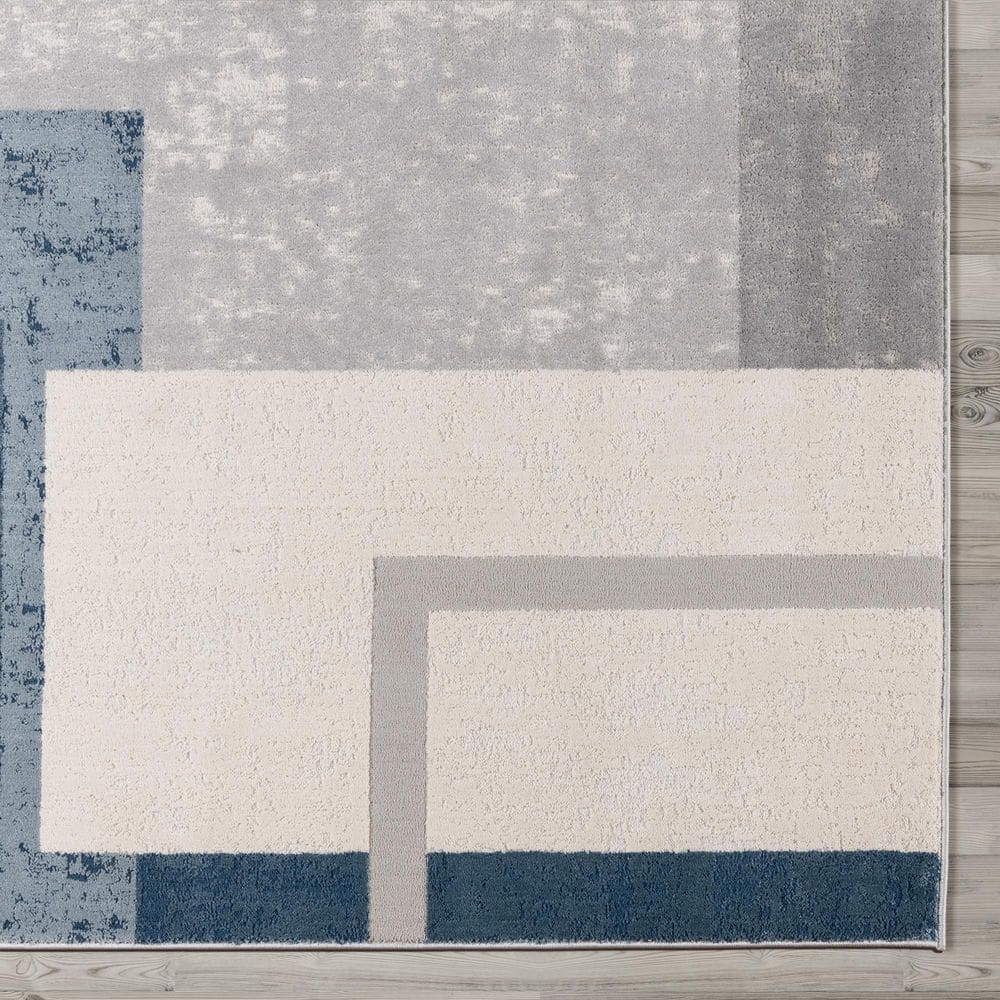 Ethan Blue and Gray Abstract Geometric 5' x 7' Area Rug