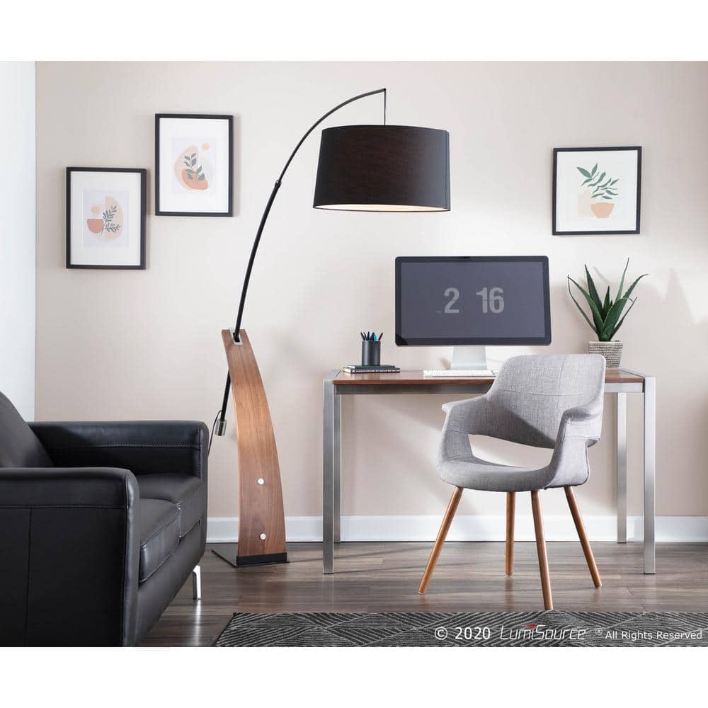 Mid-Century Modern Light Grey Parsons Arm Chair with Walnut Wood Legs