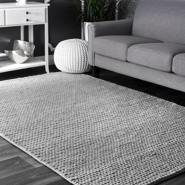 Caryatid Chunky Woolen Cable Light Gray 9 ft. x 12 ft. Area Rug