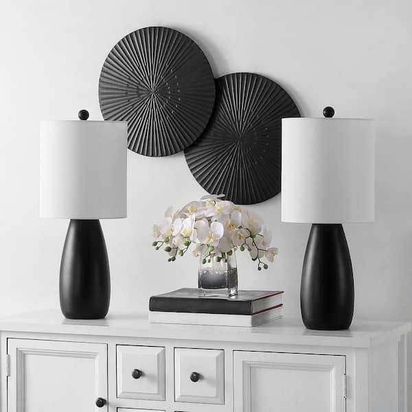 Arlia 24 in. Black Table Lamp with White Shade (Set of 2)