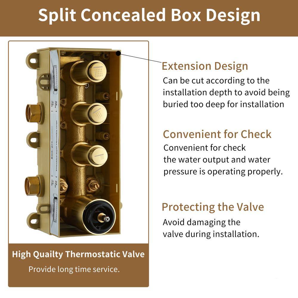 Brushed Gold Dual Square Wall Mount Shower System with Handheld