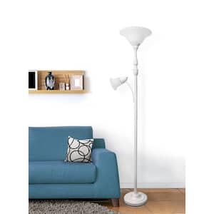 71 in. 2 Light Mother Daughter White Floor Lamp with White Marble Glass Shade