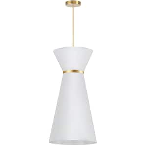 Caterine 1-Light Gold Shaded Pendant Light with White Fabric Shade