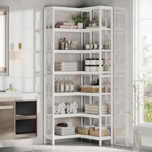 TRIBESIGNS WAY TO ORIGIN Frailey 79 in. Tall White Wood 7-Shelf