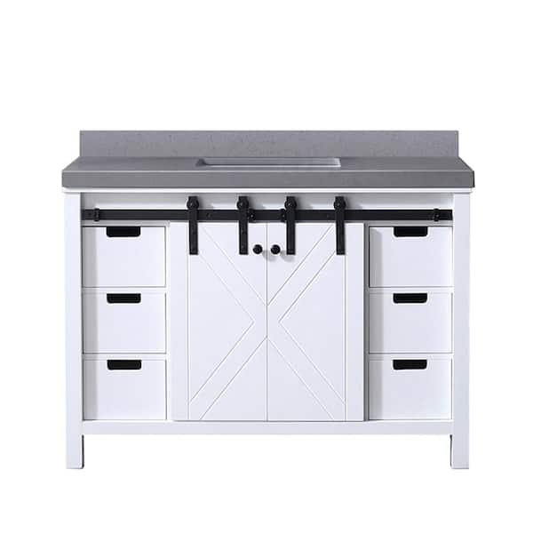 Marsyas 48 in W x 22 in D White Bath Vanity and Grey Quartz Countertop