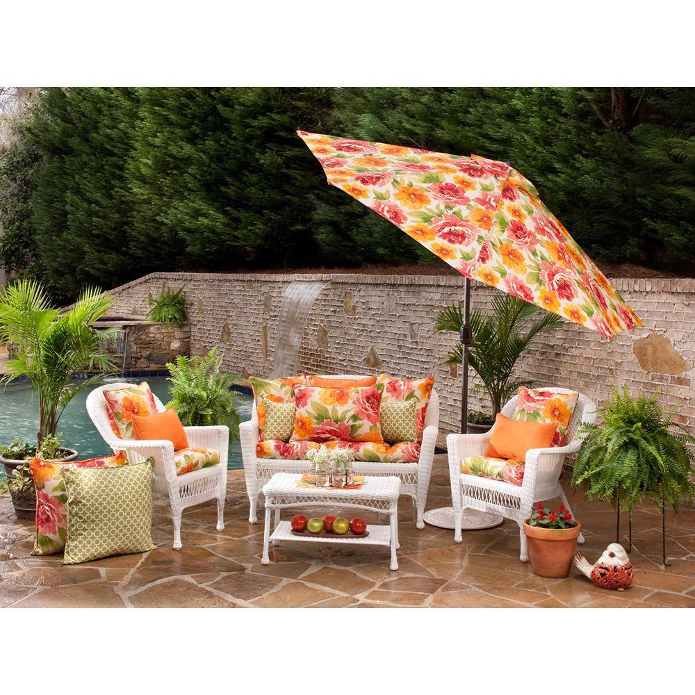 Muree Green and Orange Floral Square Floor Pillow