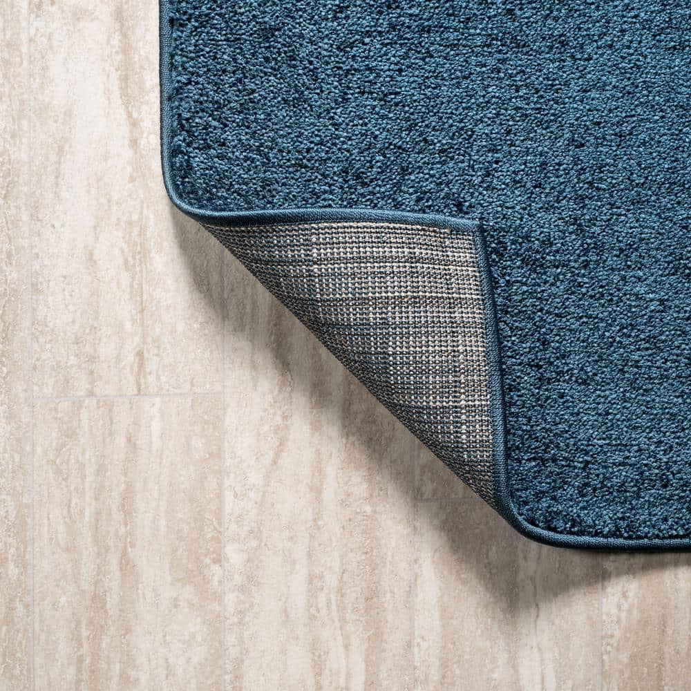 Navy Solid Synthetic Low-Pile Rectangular Area Rug, 8'x10'