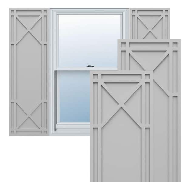 Ekena Millwork True Fit PVC 18 in. W x 69 in. H Raised Panel Vinyl Shutters Pair in Primed