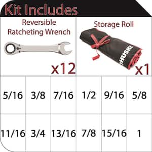 72-Tooth Reversible SAE Ratcheting Wrench Set (12-Piece)
