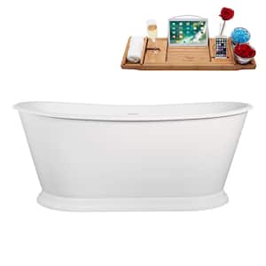 67 in. x 32 in. Acrylic Freestanding Soaking Bathtub in Glossy White With Glossy White Drain, Bamboo Tray