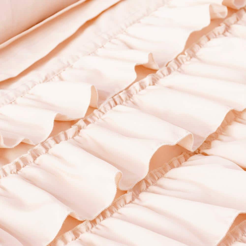 Blush Microfiber Ruffle Reversible Full Comforter Set