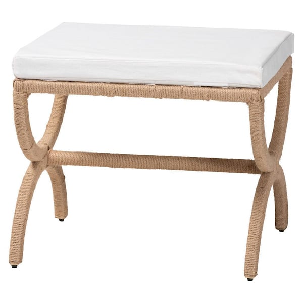 bali & pari Maliyah Natural Brown Seagrass and Fabric Ottoman