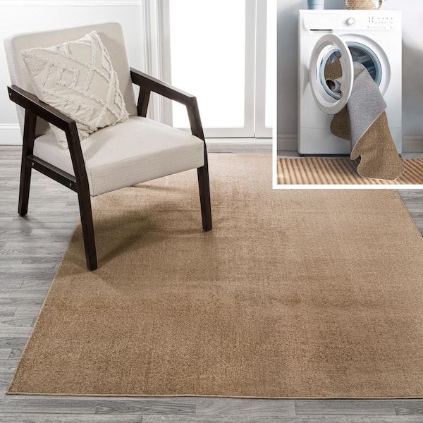 JONATHAN Y Twyla Classic Brown 3 ft. x 5 ft. Solid Low-Pile Machine-Washable Area Rug