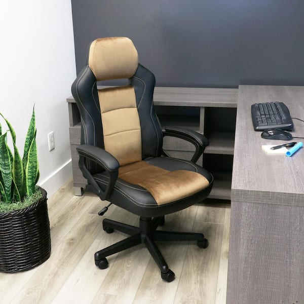 High Back Faux Leather Adjustable Height Office Chair in Brown with Arms