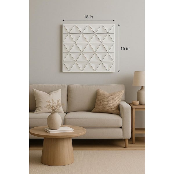 Avex 1-piece 16 in. x 16 in. White by Unknown Square Shape Handcrafted Wooden Wall Art