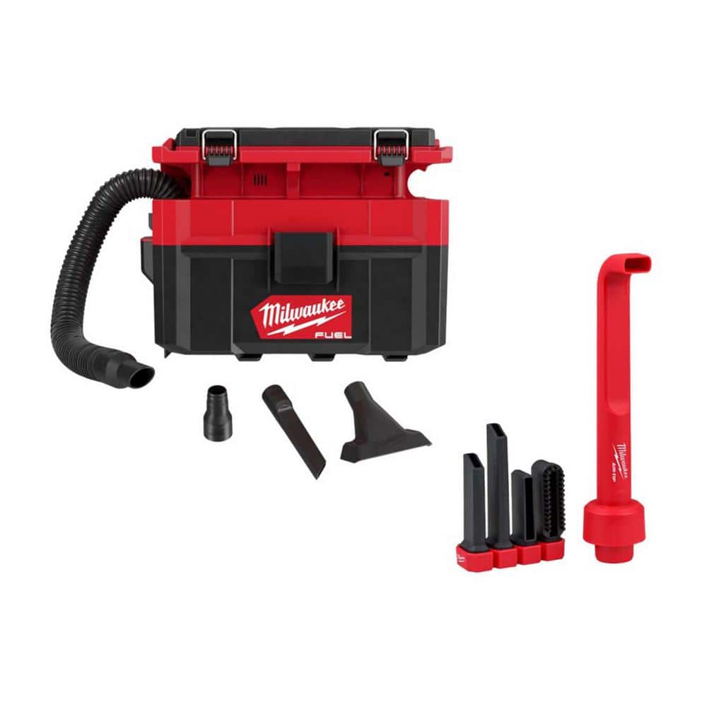 Milwaukee M18 FUEL PACKOUT 18-Volt Lithium-Ion Cordless 2.5 Gal. Wet/Dry Vacuum and AIR-TIP 4-IN-1 Right Angle Tool Attachment