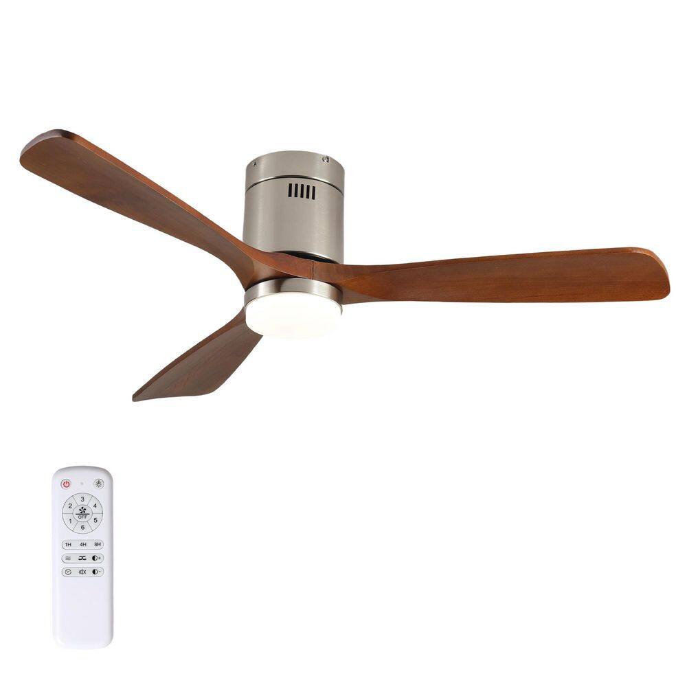 52 in. Retro Nickel Housing Flush-Moun Ceiling Fan with 3 Walnut Solid Wood Blades, LED Light, Dimmable for Living Room price history on PriceWatchPro