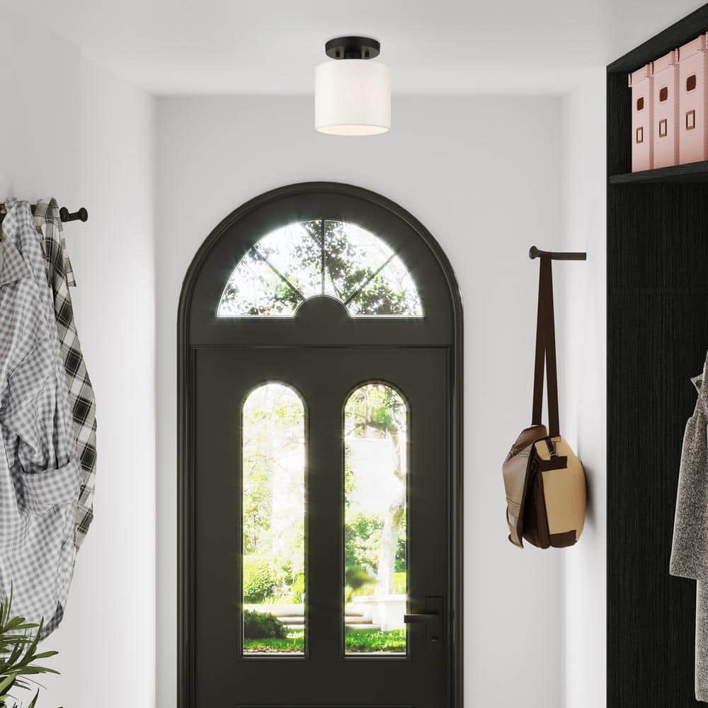 Black Steel Drum Shade Semi-Flush Mount Light