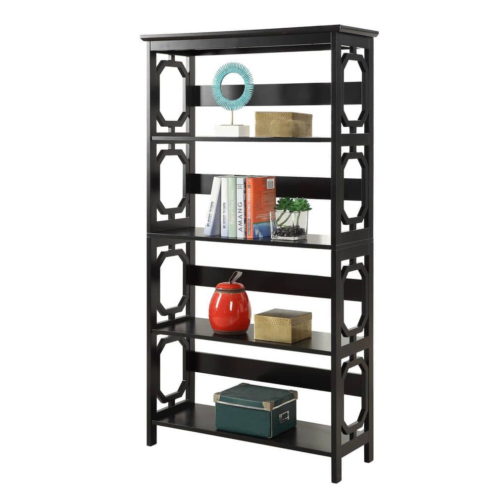 Omega Black Wood Five-Tier Bookcase