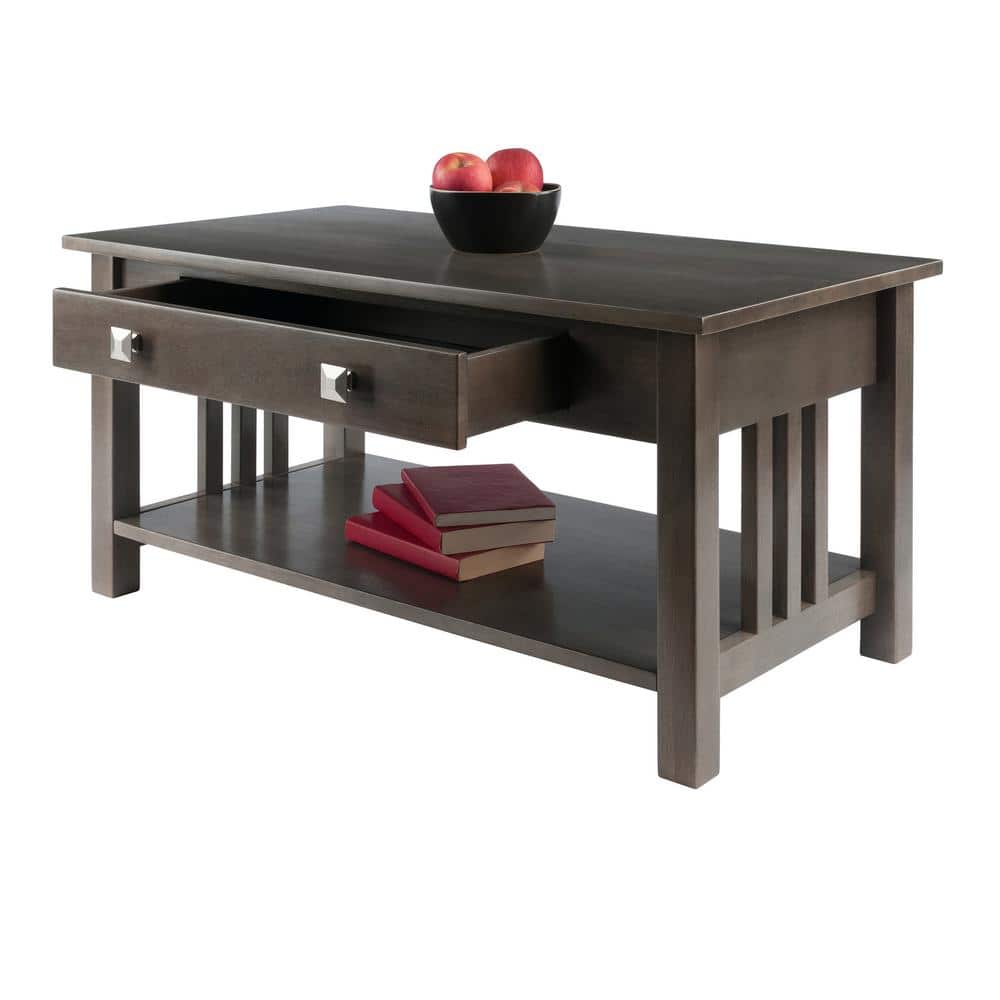 Transitional Oyster Gray Rectangular Coffee Table with Storage