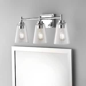 Wakefield 22 in. 3-Light Chrome Modern Vanity with Clear Glass Shades