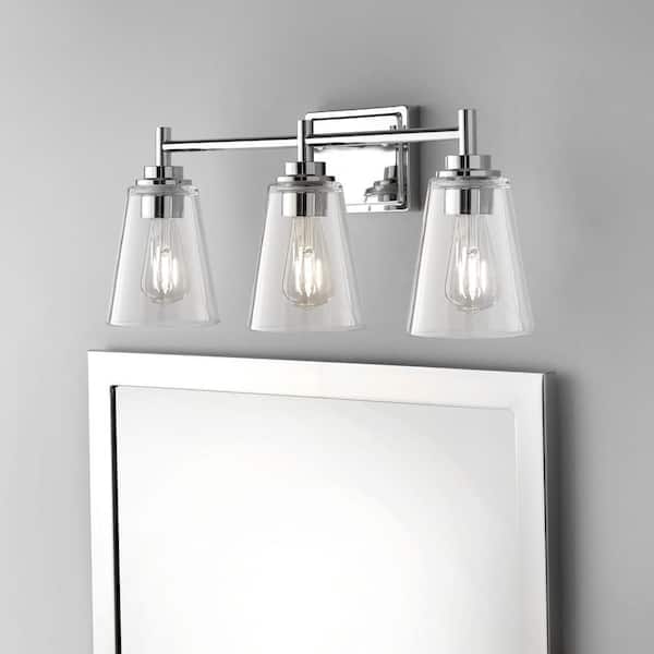 Wakefield 22 in. 3-Light Chrome Vanity Light with Clear Glass Shades