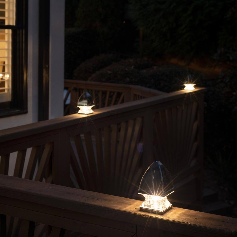 Black Resin Solar LED Post Cap Lights with Dusk to Dawn, 2-Pack