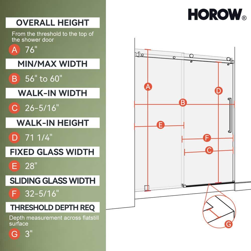 60" Frameless Clear Glass Sliding Shower Door with Brushed Nickel Finish