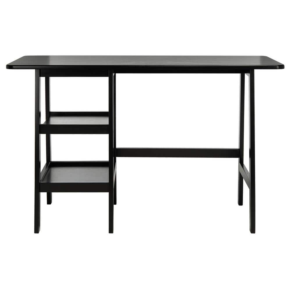 Matte Black Solid Wood Writing Desk with Shelves