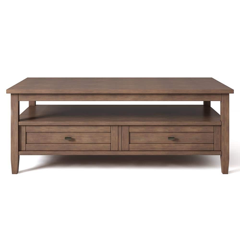 Rustic Natural Aged Brown Wood Coffee Table with Storage